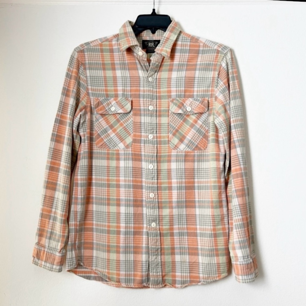 RRL Ralph Lauren Orange Plaid Thick Long Sleeve Button Up Flannel Shirt